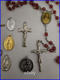 Antique Religious Medals, Jesus, Cross, Rosary. Gold, Silver, Stainless