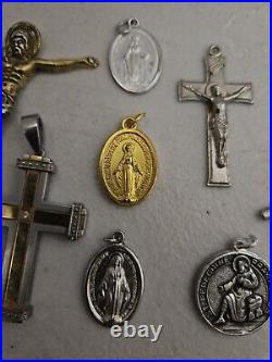 Antique Religious Medals, Jesus, Cross, Rosary. Gold, Silver, Stainless