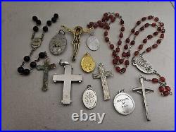 Antique Religious Medals, Jesus, Cross, Rosary. Gold, Silver, Stainless