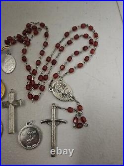 Antique Religious Medals, Jesus, Cross, Rosary. Gold, Silver, Stainless