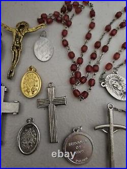 Antique Religious Medals, Jesus, Cross, Rosary. Gold, Silver, Stainless