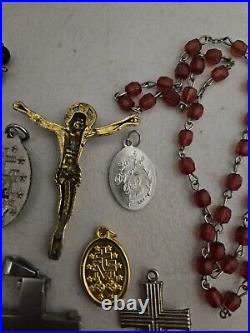 Antique Religious Medals, Jesus, Cross, Rosary. Gold, Silver, Stainless