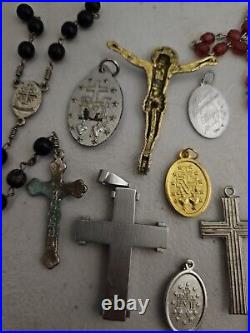 Antique Religious Medals, Jesus, Cross, Rosary. Gold, Silver, Stainless