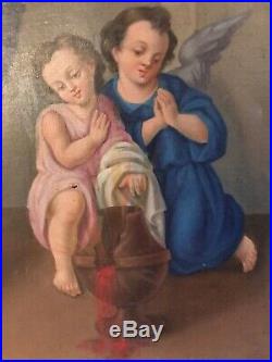 Antique Religious Oil on Canvas St. Filomena Philomena VYM Martyr unsigned 1867