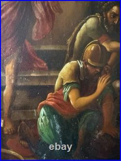 Antique Religious Painting Resurrection of Christ Hand Painted on Wood Panel