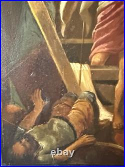 Antique Religious Painting Resurrection of Christ Hand Painted on Wood Panel