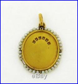 Antique Religious Pearl Diamond 18k Yellow Gold Pendant