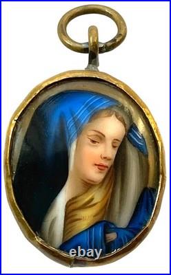 Antique Religious Pendant Locket Reliquary Mary Our Lady of Sorrows Brass 19thC Antique Religious Pendant Locket Reliquary Mary Our Lady of Sorrows Brass 19thC