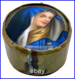 Antique Religious Pendant Locket Reliquary Mary Our Lady of Sorrows Brass 19thC Antique Religious Pendant Locket Reliquary Mary Our Lady of Sorrows Brass 19thC