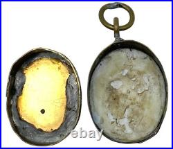 Antique Religious Pendant Locket Reliquary Mary Our Lady of Sorrows Brass 19thC Antique Religious Pendant Locket Reliquary Mary Our Lady of Sorrows Brass 19thC