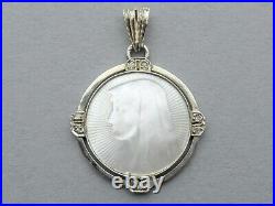 Antique Religious Pendant. Mother of Pearl & White Gold. Saint Virgin Mary