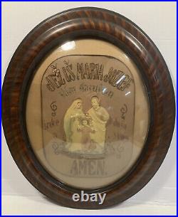 Antique Religious Picture Holy Family Jesus Virgin Mary Oval Frame Polish
