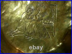 Antique Religious Plate Offerings Brass 18th Century 1761 Jesus Virgin Mary