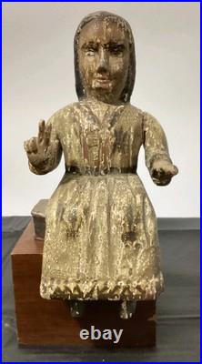 Antique Religious Polychrome Guatemalan Santo Seated Statue Christianity