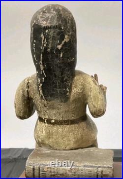 Antique Religious Polychrome Guatemalan Santo Seated Statue Christianity