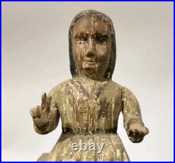 Antique Religious Polychrome Guatemalan Santo Seated Statue Christianity