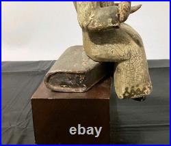 Antique Religious Polychrome Guatemalan Santo Seated Statue Christianity