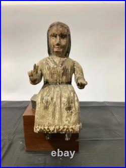 Antique Religious Polychrome Guatemalan Santo Seated Statue Christianity