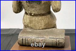Antique Religious Polychrome Guatemalan Santo Seated Statue Christianity