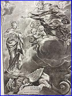 Antique Religious Print 100-1740 Blessed Virgin v satan holy card Engraving