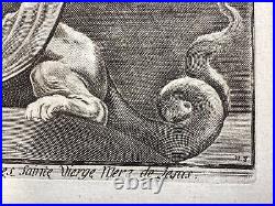 Antique Religious Print 100-1740 Blessed Virgin v satan holy card Engraving