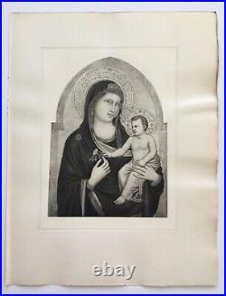 Antique Religious Print After Giotto Madonna And Child