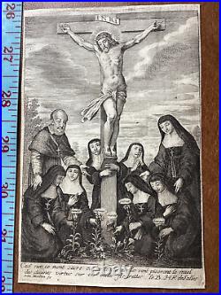 Antique Religious Print Christ Cross B. Francis de Sales Jane Chantal