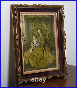Antique Religious Print Framed 1940s Jan van Eyck Ince Hall Madonna Jesus God