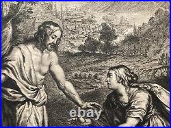 Antique Religious Print Jesus Christ Mary Magdalen 1600's. Engraving