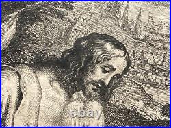 Antique Religious Print Jesus Christ Mary Magdalen 1600's. Engraving