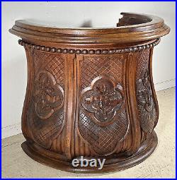 Antique Religious Pulpit in Oak Wood Inscribed God, Faith, Charity, Hope