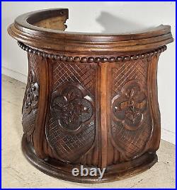 Antique Religious Pulpit in Oak Wood Inscribed God, Faith, Charity, Hope