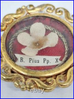 Antique Religious Reliquary Theca, Relic, Wax Sealed, Pope Pius, B. Pius Pp. X