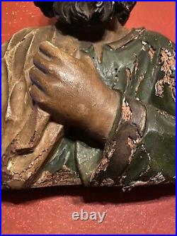 Antique Religious Renaissance Wood Carved Sculpture Saint Santos