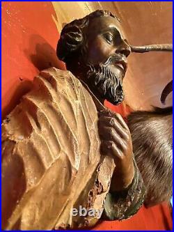 Antique Religious Renaissance Wood Carved Sculpture Saint Santos