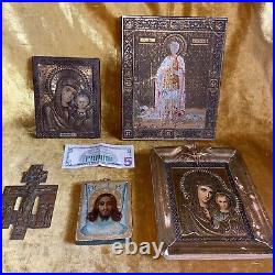 Antique Religious Russians European Icons Lot Of 5 Items Icons