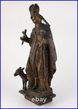 Antique Religious Saint Statue. 18th / 19th Century Polychrome Church Figure