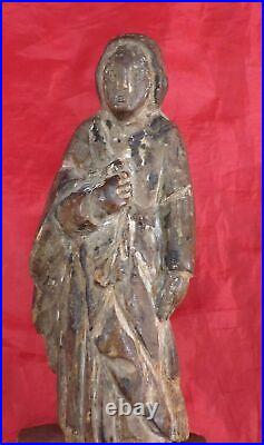 Antique Religious Santos Saint Wood Carving Sculpture Statue Circa 18th Century