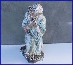 Antique Religious Sculpture, Plaster Kneeling, Praying Woman Angel Statue