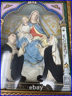 Antique Religious Shadow Box, Virgin Mary Vitrine three dimensional