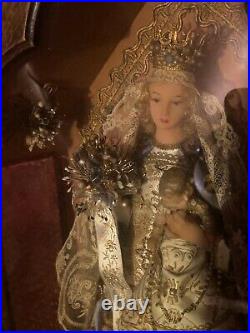 Antique Religious Shrine Shadow Box Altar Wax Made Madonna And Jesus