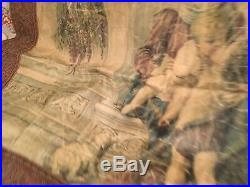 Antique Religious Silkscreen Wall Hanging Mary Child Metalwork Tapestry Trim #E