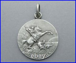Antique Religious Silver Pendant 1908. Saint George slays the dragon. By Gicar