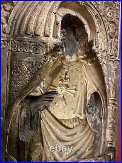 Antique Religious Silver Plated Jesus Christ Plaque Icon 3D Image Church Altar