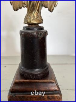 Antique Religious Small Gilded Brass Virgin on Wooden Base Devotional Figurine