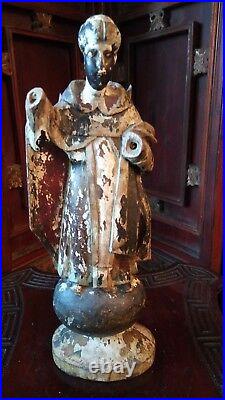 Antique Religious Spanish Wooden Santos Saint 13 H 1 Lb In Polychrome