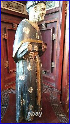 Antique Religious Spanish Wooden Santos Saint In Polychrome 17 1/4 H 3.5 Lbs