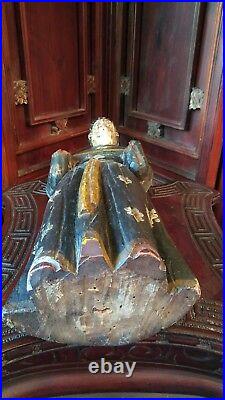Antique Religious Spanish Wooden Santos Saint In Polychrome 17 1/4 H 3.5 Lbs