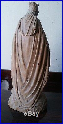 Antique Religious Statue Carved Wood Virgin Mary Very Old 18th -19th Century