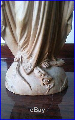 Antique Religious Statue Carved Wood Virgin Mary Very Old 18th -19th Century